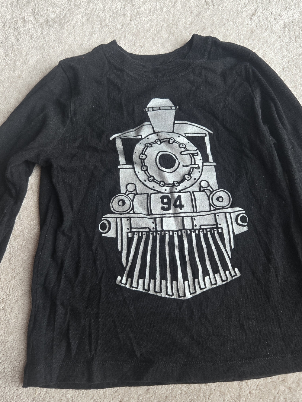 Old Navy Black Long-Sleeve Shirt with Silver Train Graphic